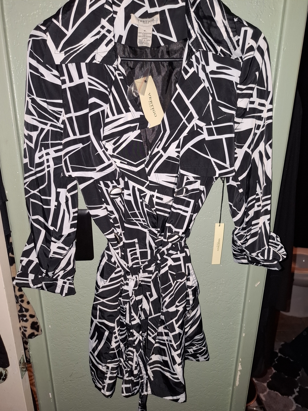 Vertigo Paris Black & White Geometric Wrap Mini Dress
